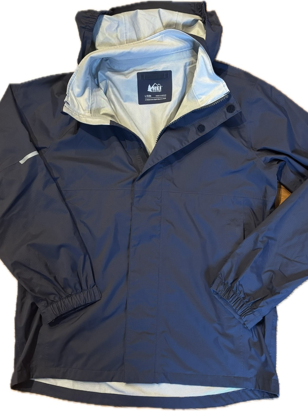 REI Co-Op Navy Waterproof Rain Jacket - Kids Large
